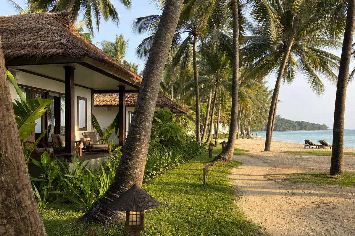 Communal swimming pool at Phu Quoc Beach Bungalows on Long Beach — 12x6 metres with sunloungers
