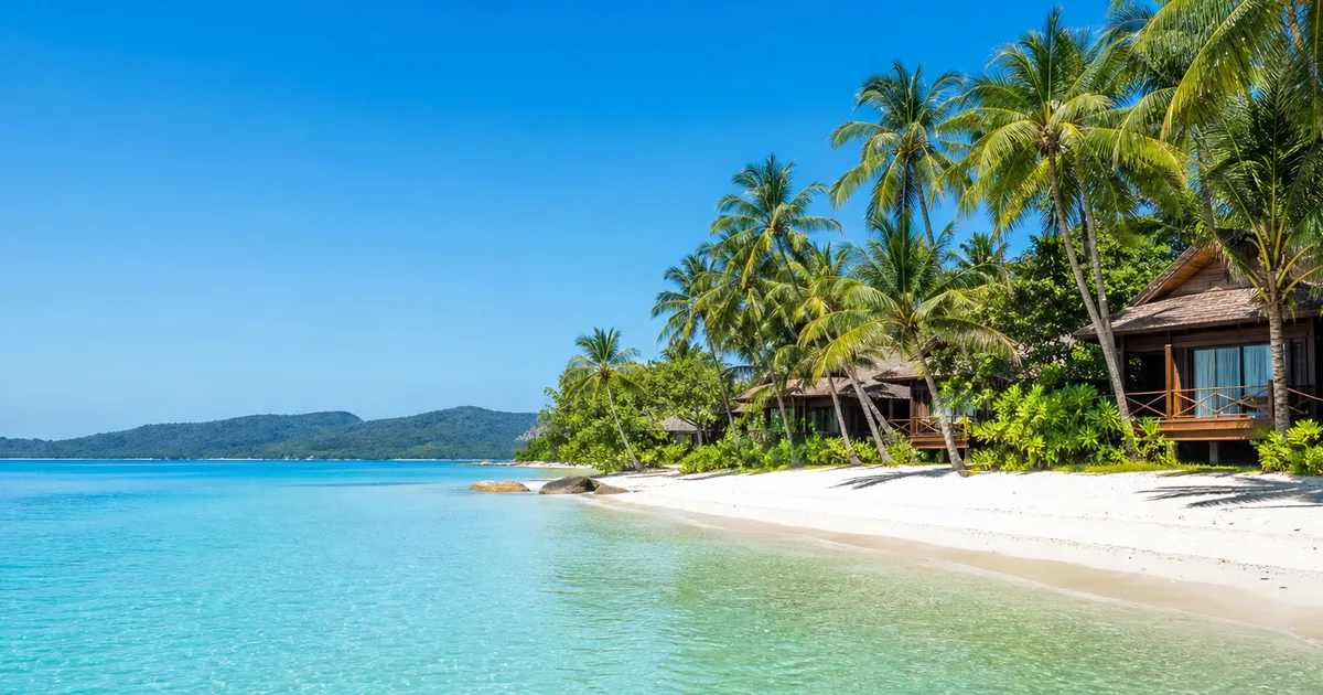 Dry season beach on Phu Quoc with flat calm water